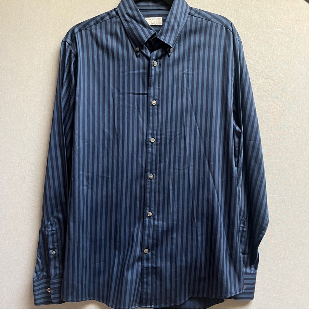 Tiger of Sweden Blue Striped Button up Slim Fit Shirt Sz 42/ 16.5”